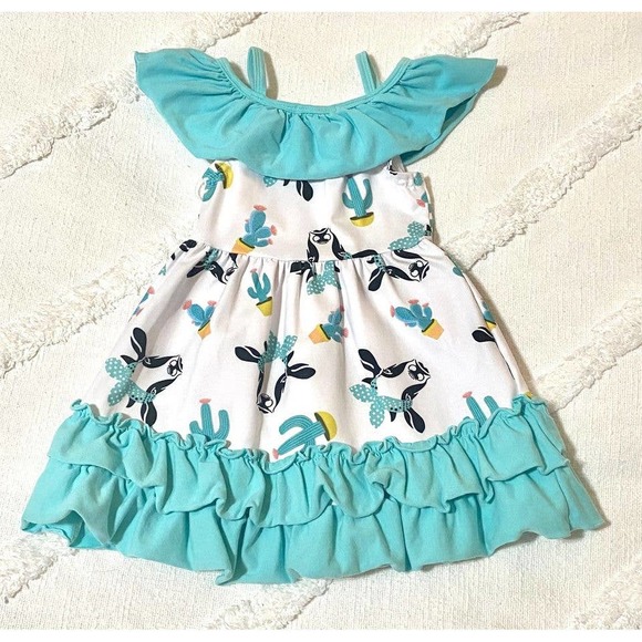Aqua Cow Dress size 3-6m - Picture 2 of 2